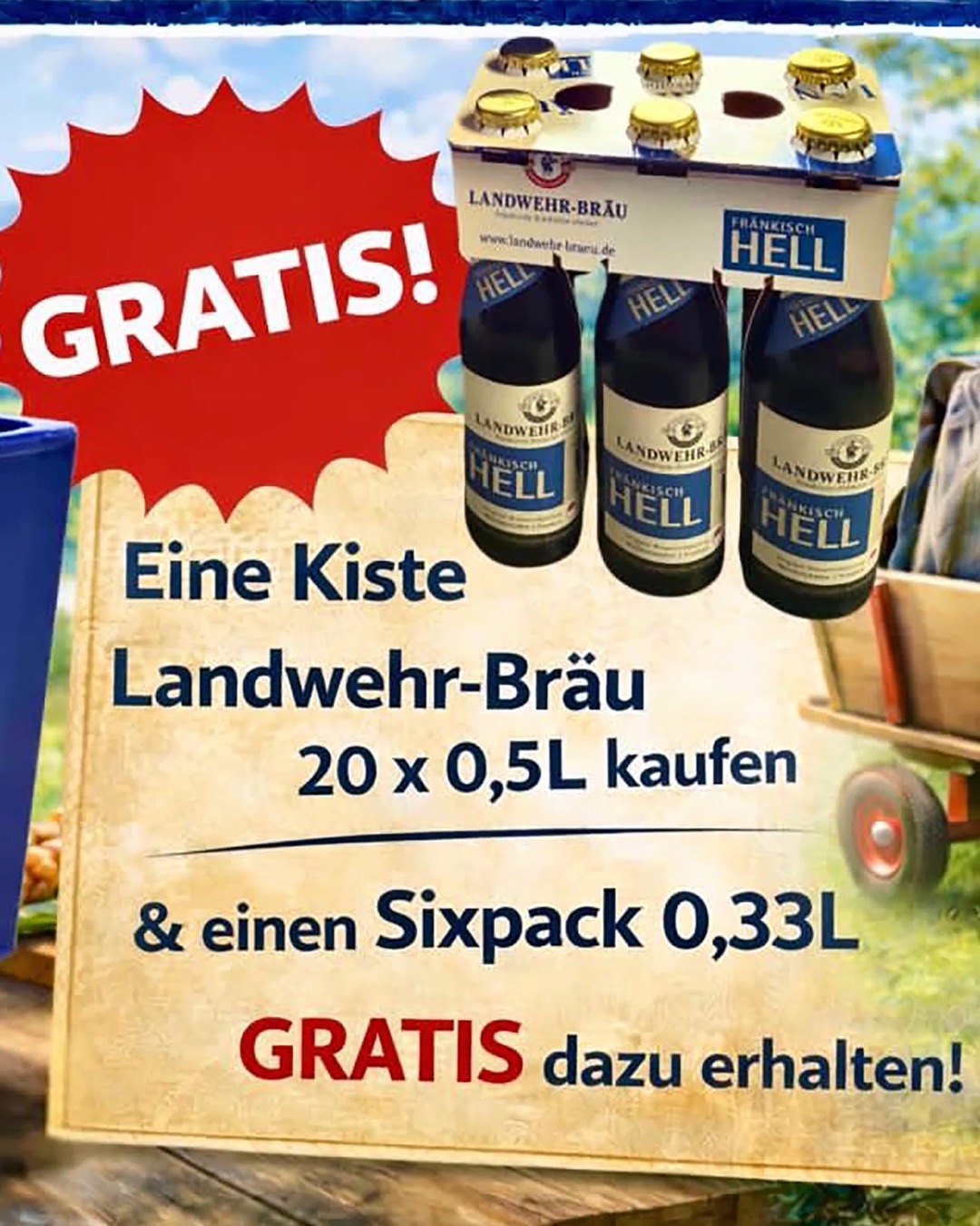 Vatertags Aktion einen Kasten Bier kaufen, ein Sixpack Gratis dazu